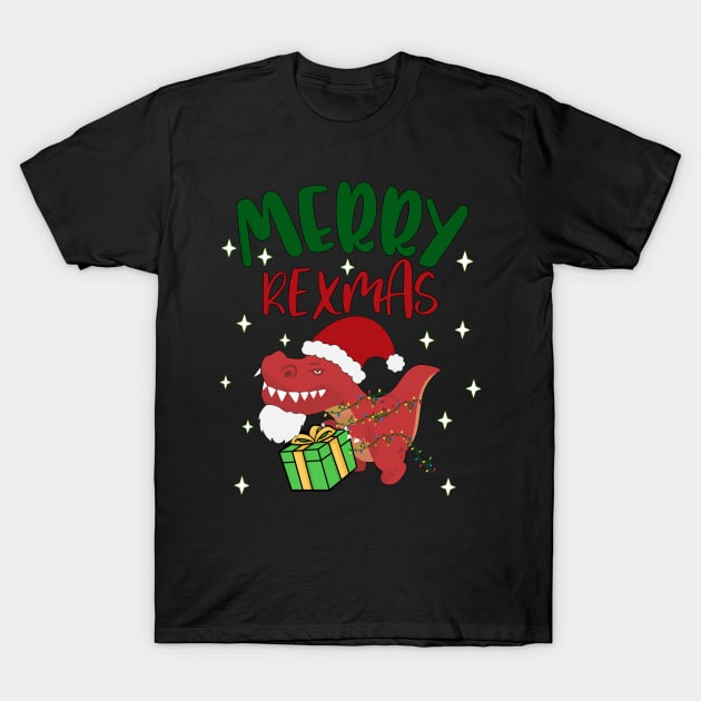 Funny Merry Rexmas Bearded TRex Christmas Hat Merry Xmas T-Shirt by alcoshirts